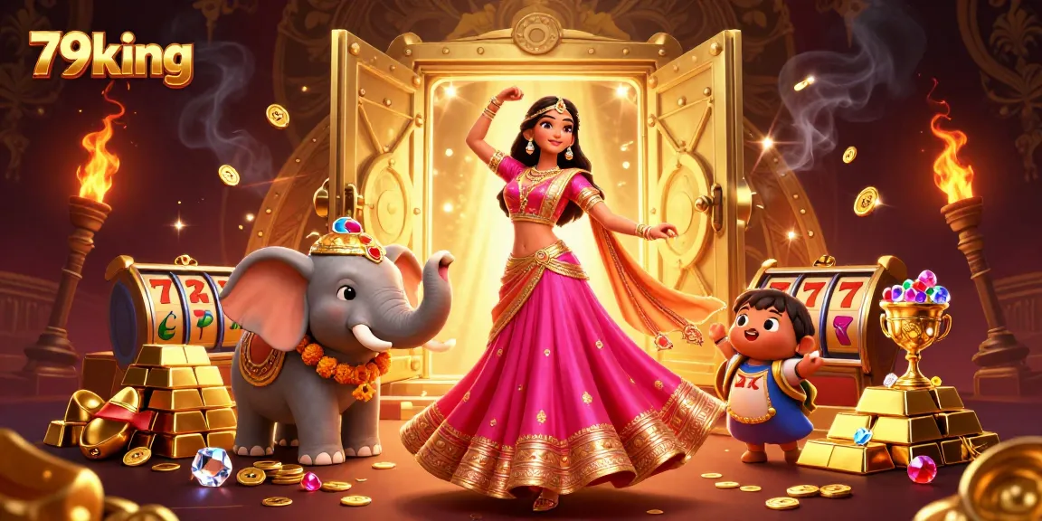 Engage with 79king's vibrant online casino experience featuring a 3D Asian woman and dazzling treasures.