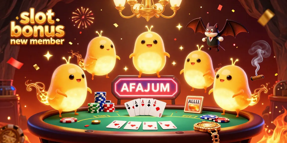 Experience the excitement of a slot bonus new member in this vibrant casino scene with glowworms and poker elements.