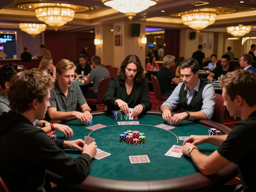 Players engage in a strategic poker game at a luxury casino, showcasing the excitement of nano banana flash.