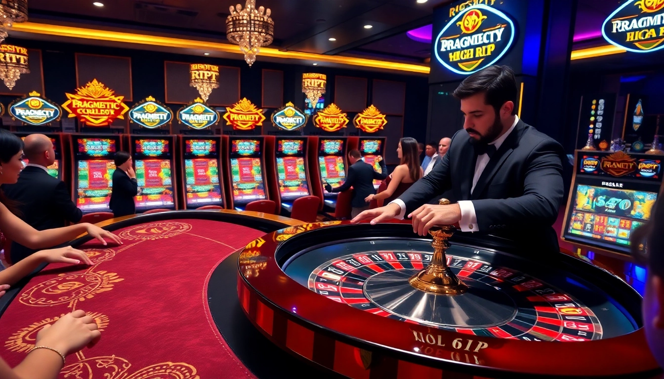 Experience the excitement of rtp pragmatic play in a luxurious casino environment with dynamic slot machines and roulette.