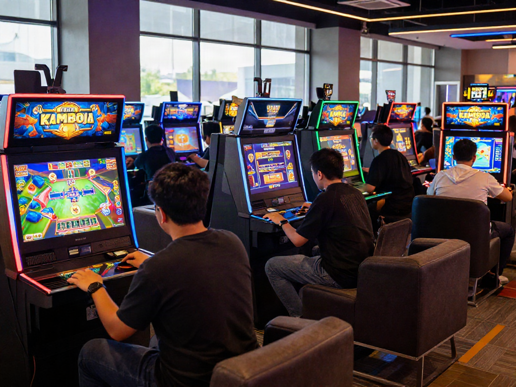 Exciting gaming atmosphere with players enjoying slot kamboja games in a vibrant casino setting.