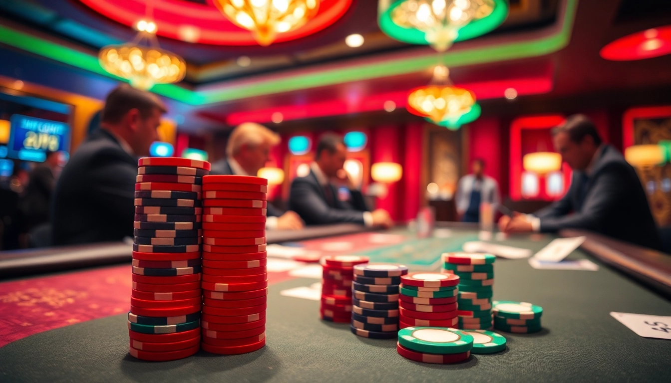 Engaging casino poker table on reddit showcasing vibrant chips and players absorbed in the game.