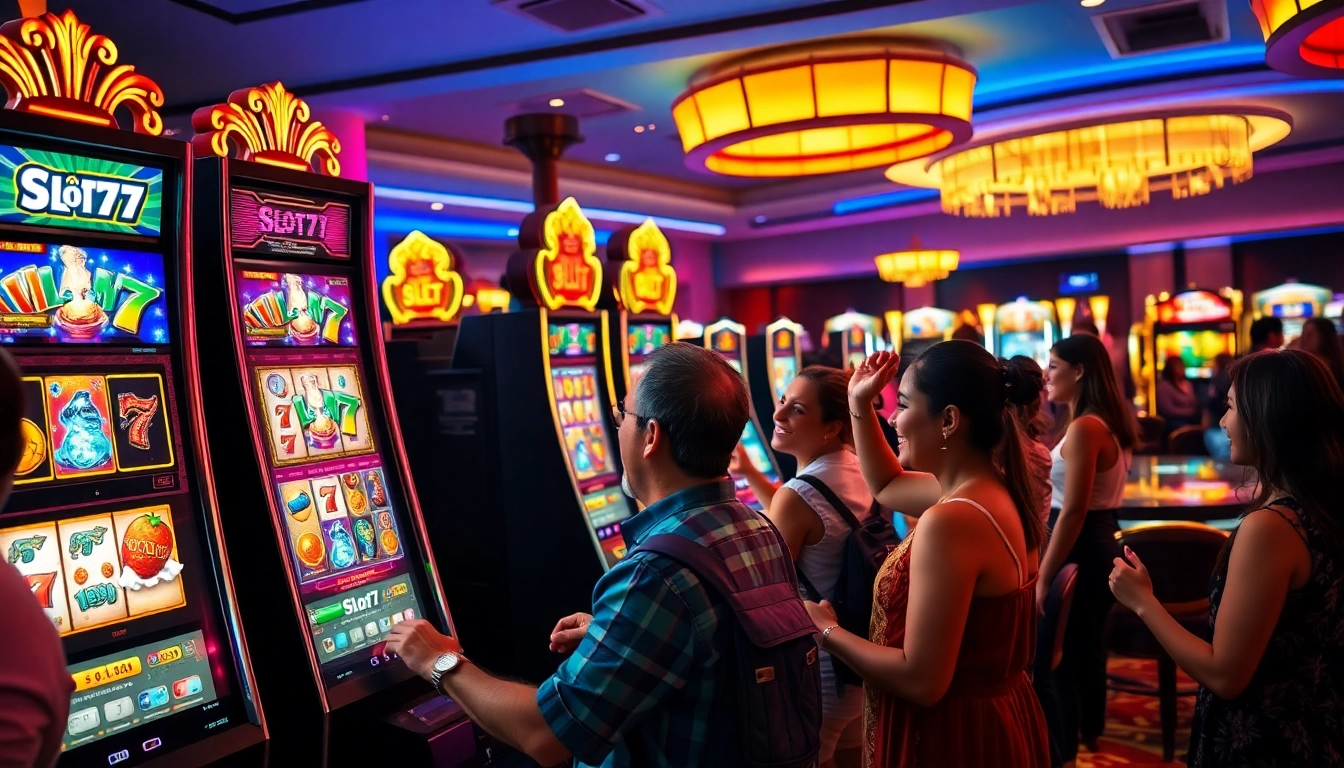 Menangkan hadiah menarik di Slot77 dengan suasana kasino yang meriah dan pemain antusias.