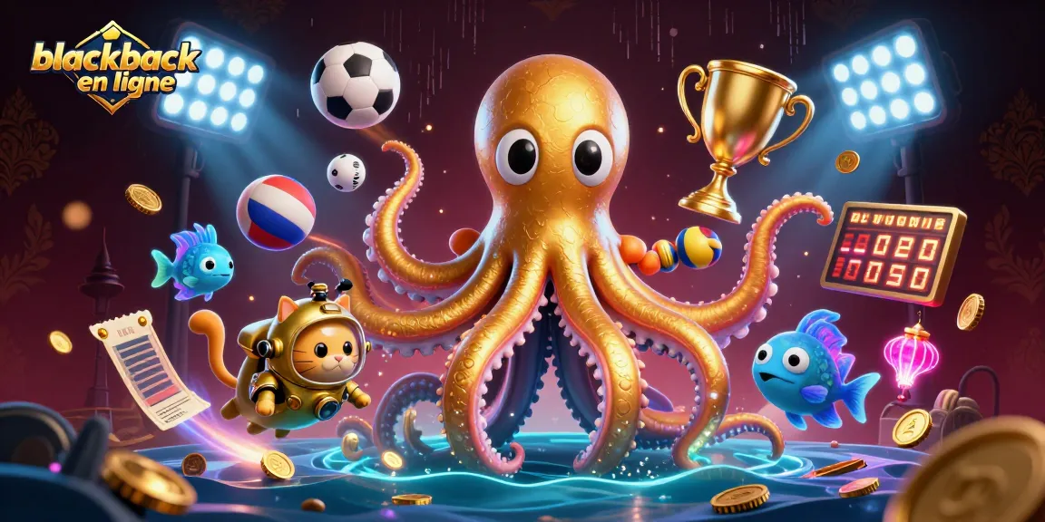 Jouez à blackjack en ligne avec cette illustration dynamique mettant en scène un kraken et un chat plongeur.