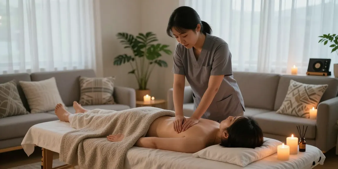 Experience a tranquil 남양주출장안마 session in a serene home massage setting, highlighting relaxation and self-care.