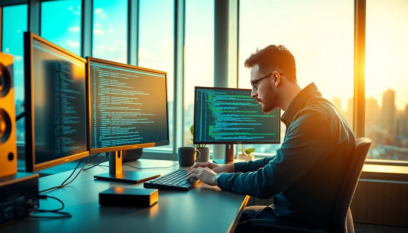 Enhance your workflow with a test automation tool in a modern office setting, showcasing focus and technology.