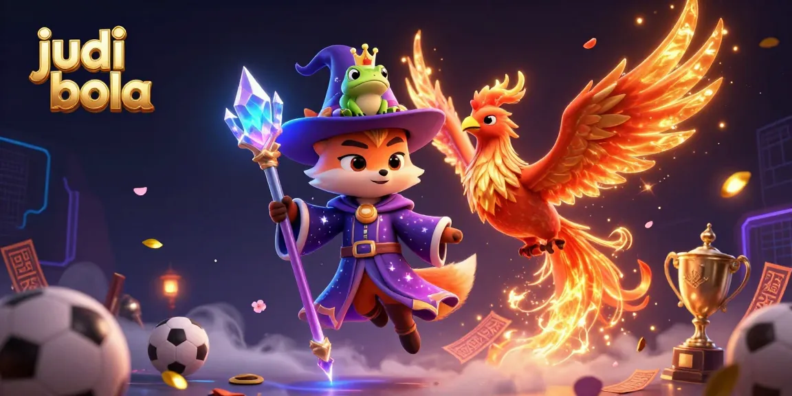 Experience thrilling judi bola action with a mystical wizard fox, phoenix, and enchanted frog.
