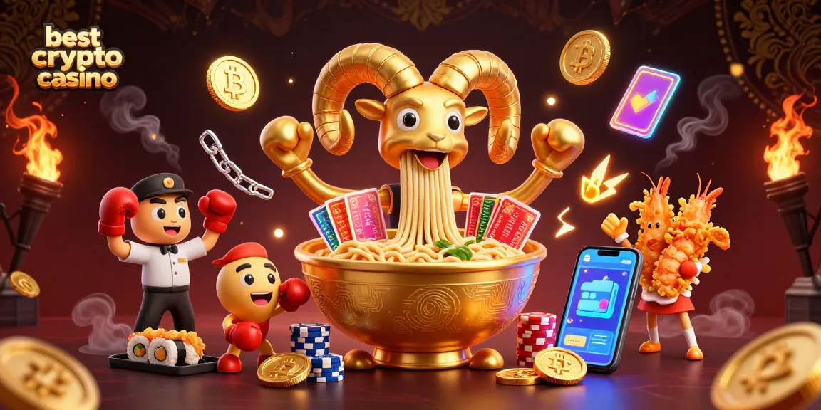 Jouez au meilleur casino crypto avec des éléments animés de Bitcoin et Ethereum dans un cadre coloré.