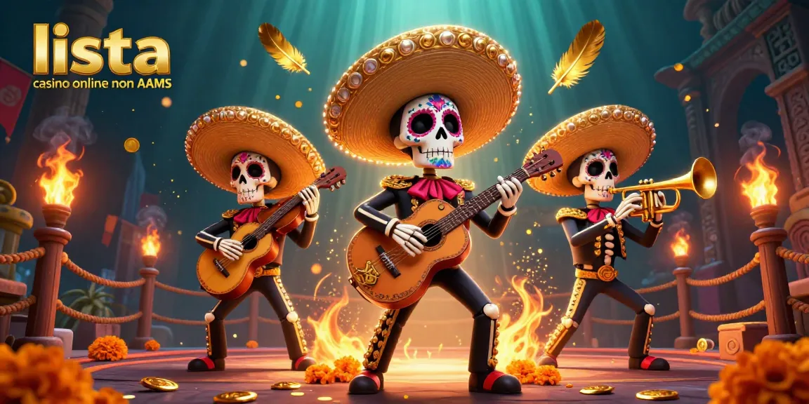 Partecipa a giochi emozionanti presso la lista casino online non AAMS con vivaci scheletri mariachi tra monete d'oro.