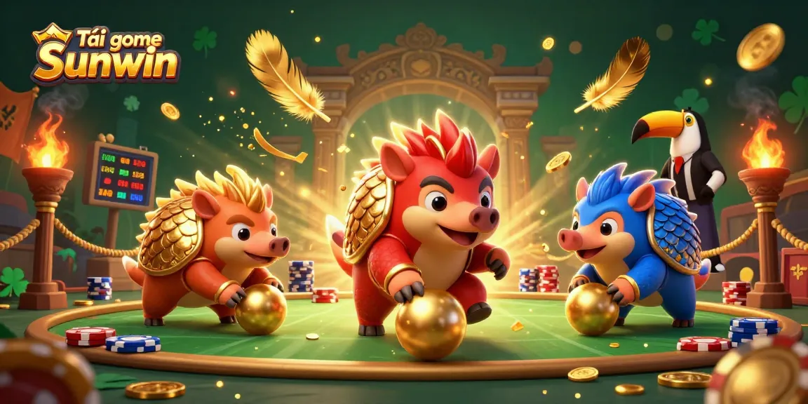 Engage with Tải game Sunwin in an exhilarating 3D showdown featuring rival pangolins and vibrant casino elements.