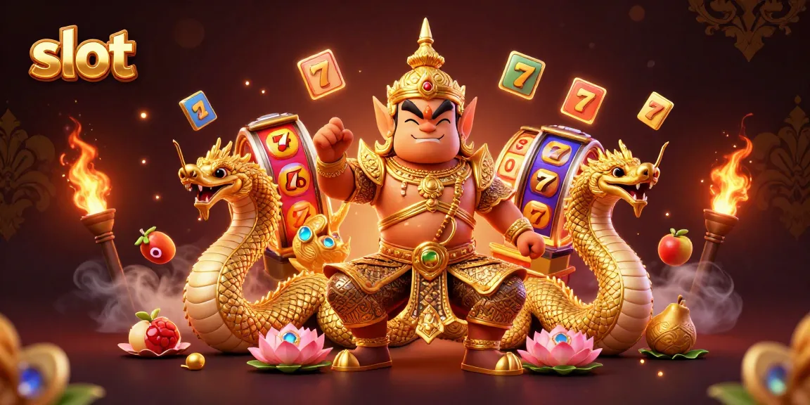 Spin the slots with a 3D yaksha guardian and Naga companions amidst vibrant gaming elements.