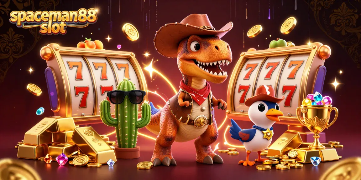 Spin the reels of spaceman88 slot for thrilling jackpots alongside cartoon characters in a vibrant casino scene.