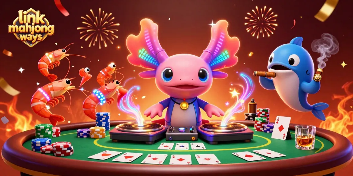 Play link mahjong ways in a vibrant casino scene featuring animated characters.