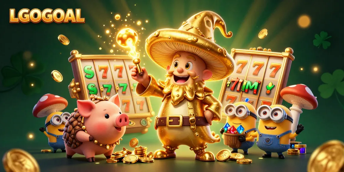 Spin to win with LGOGOAL's captivating 3D illustration featuring magical elements and jackpot excitement.