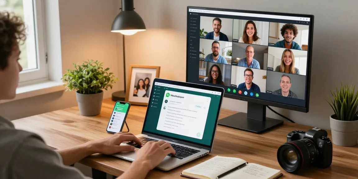 Engaged user utilizing WhatsApp電腦版 on a stylish laptop in a cozy home office.