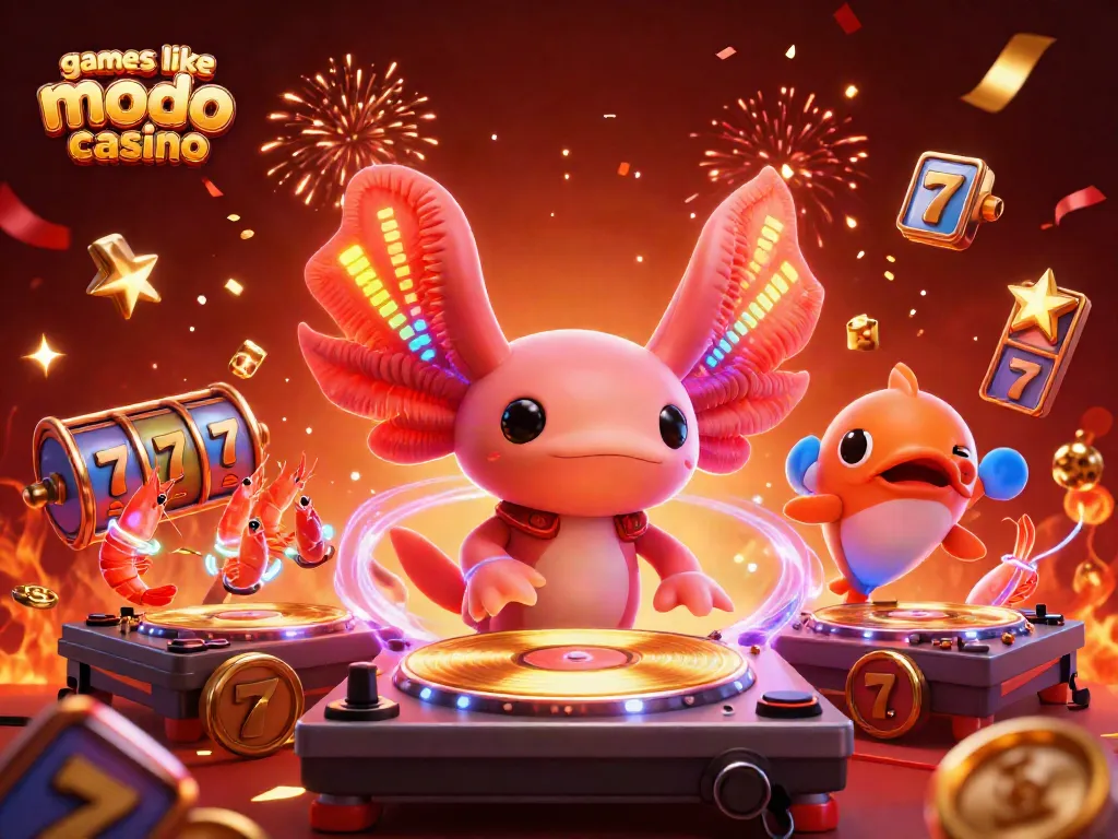 Play exciting slots at games like modo casino with a vibrant casino illustration featuring engaging characters.
