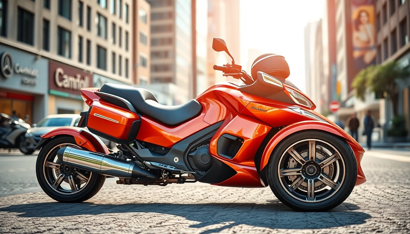 Riding cheap street legal three wheeler trikes in a vibrant urban environment.
