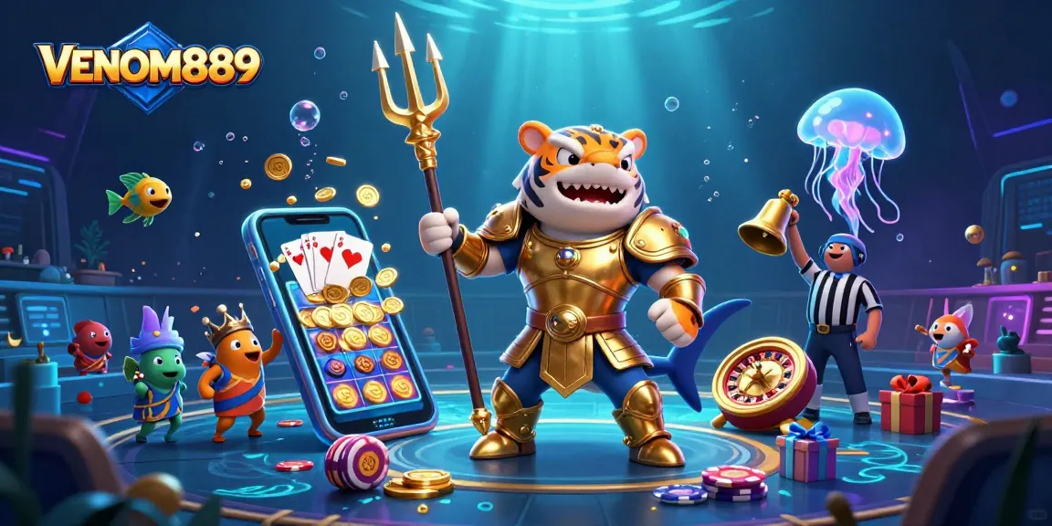 Experience thrilling action and rewards with VENOM889 in a vibrant underwater casino scene.