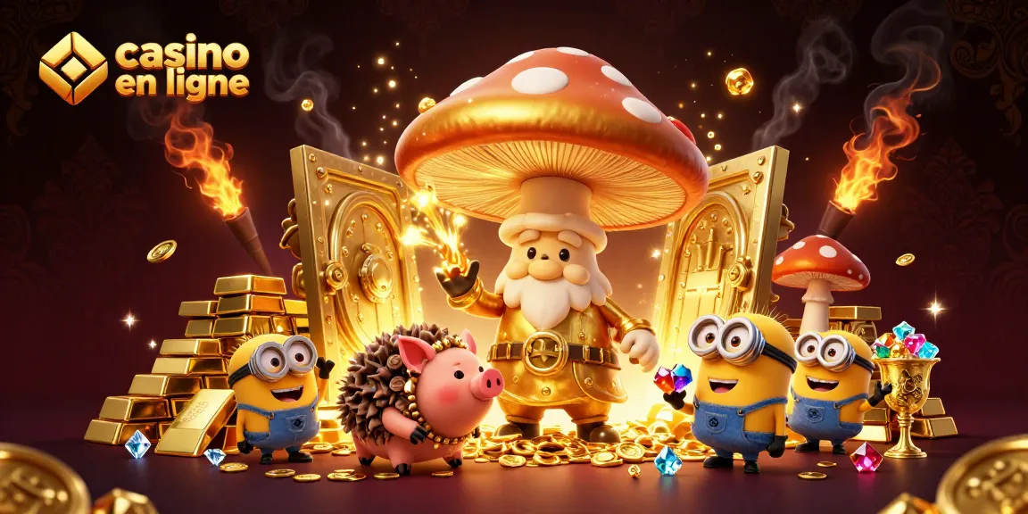 Casino en ligne avec un magicien champignon et ses trésors, jeux et récompenses scintillants