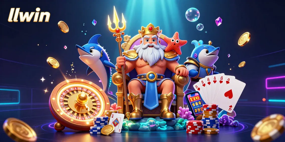 Engage with llwin's vibrant casino world illustrated with animated characters immersed in gaming excitement.
