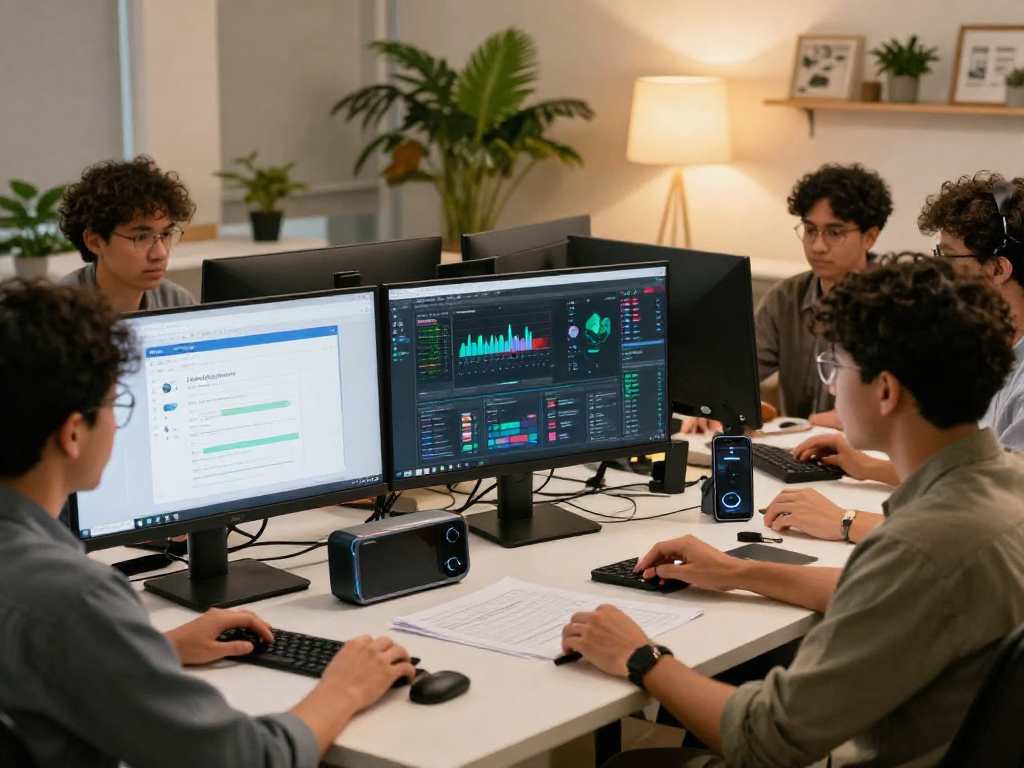 通过 AdsPower 进行多账号管理的技术团队在现代办公室内协作的场景