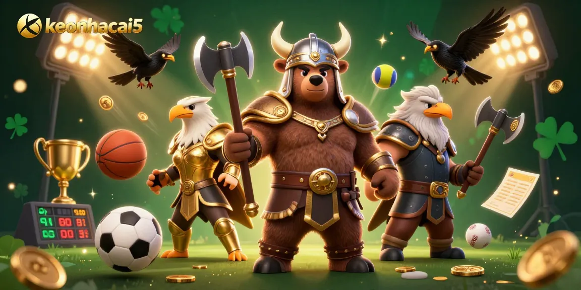 Engage with keonhacai5's thrilling sports betting scene featuring dynamic sports elements and energetic characters.