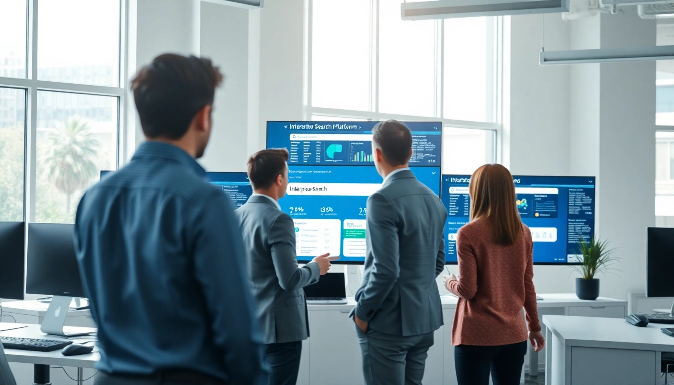 Engaging professionals using enterprise search platforms in a collaborative office environment.