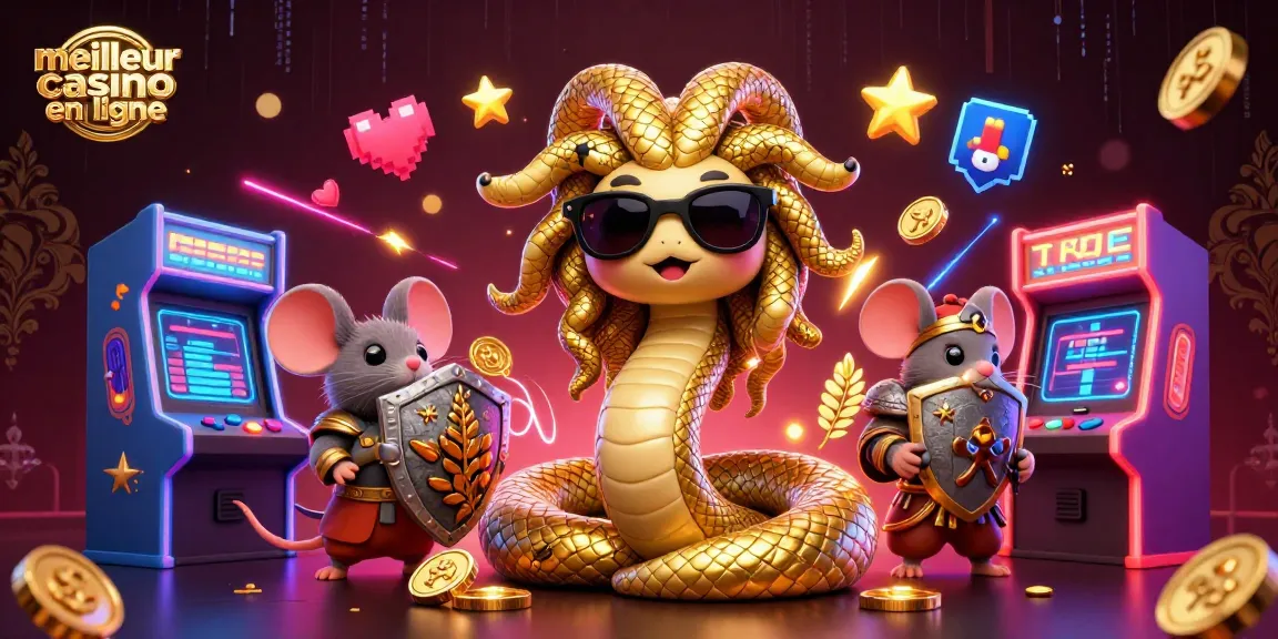Jouez au meilleur casino en ligne avec Medusa, un guerrier souris, et des éléments de jeu vibrant.