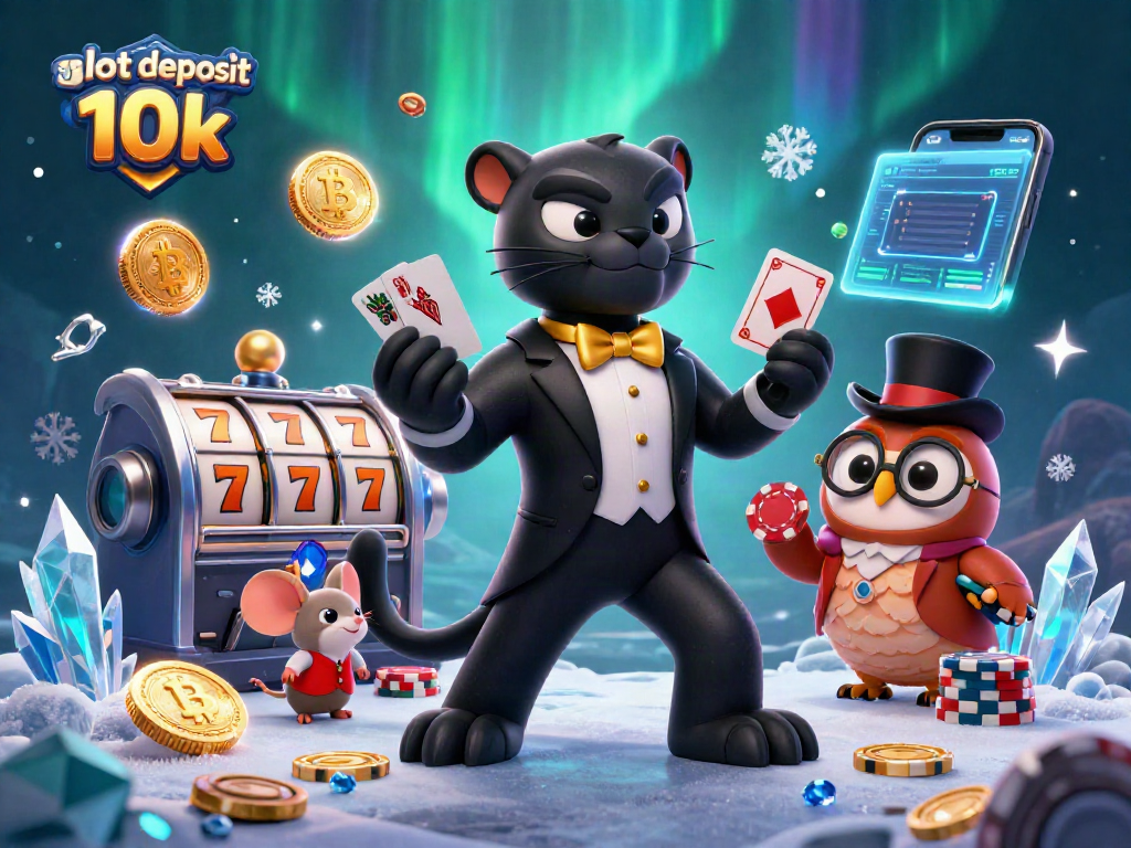 Experience the thrill of "slot deposit 10k" with our stylish casino illustration featuring a black panther dealer.