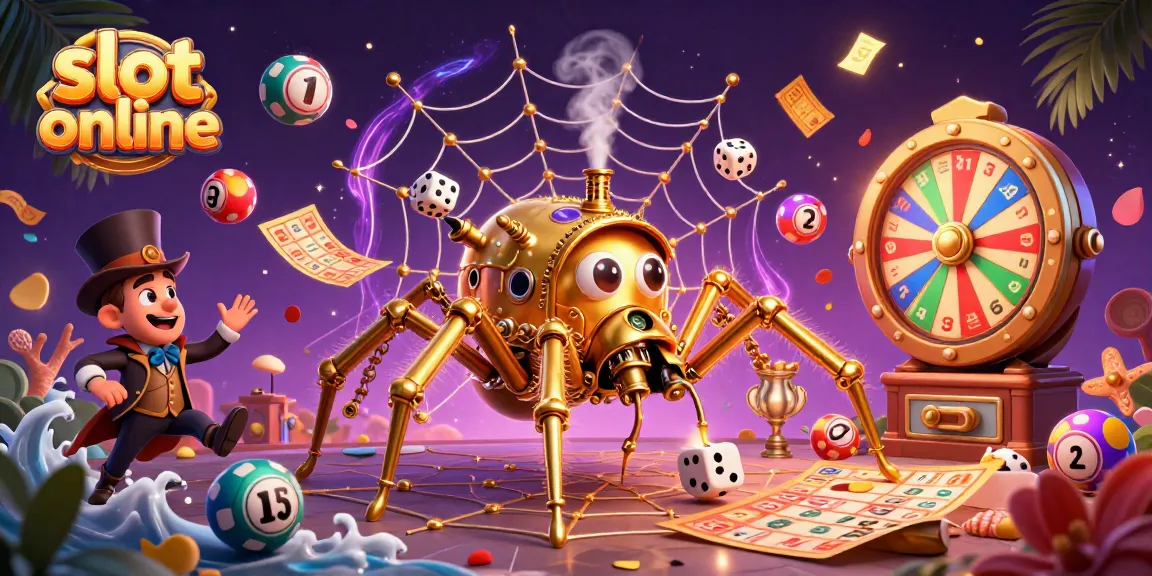 Engage with thrilling slot online action in a whimsical casino scene featuring a golden spider.