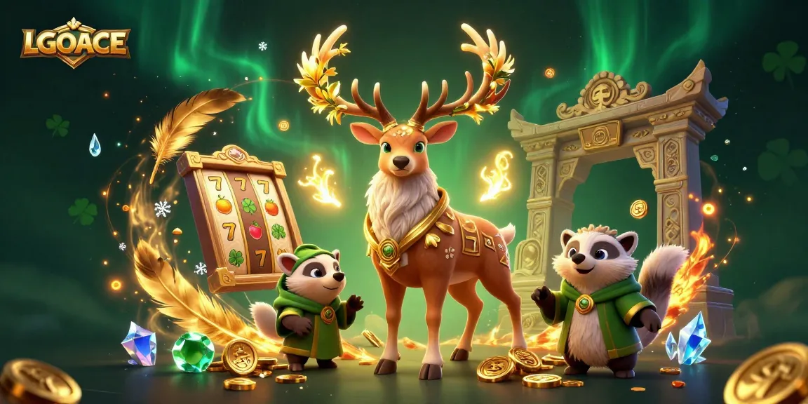 LGOACE players spin slot reels with a druid and badger amidst shimmering gold and vibrant colors.