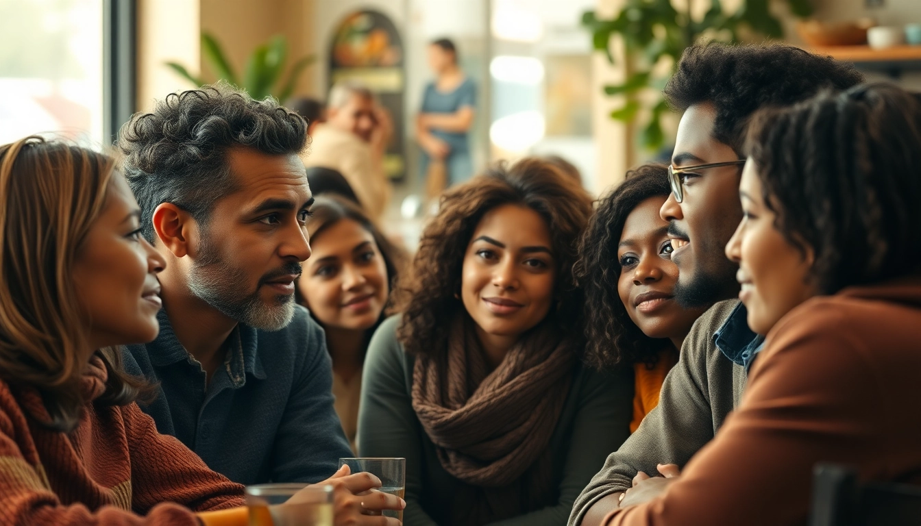 People engaged in conversation, demonstrating the theme of sondern auch wahrgenommen werden through varied expressions and perspectives.