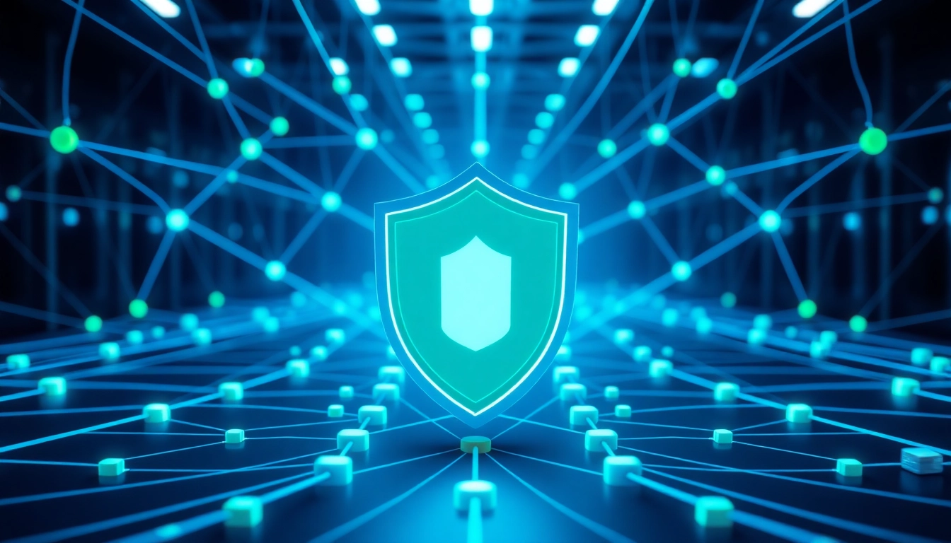 Enhance your website security with CDN with DDoS Protection represented by a shield and interconnected nodes.