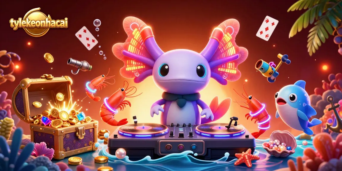 Engage with tylekeonhacai's vibrant visual of underwater casino action featuring DJ axolotl and dancing sea critters.