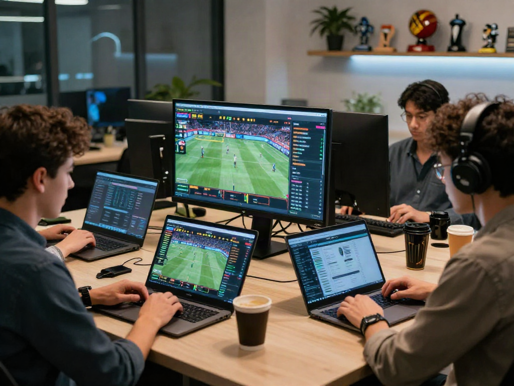 Engaged users analyzing bro138 link alternatif on digital betting platform in modern workspace