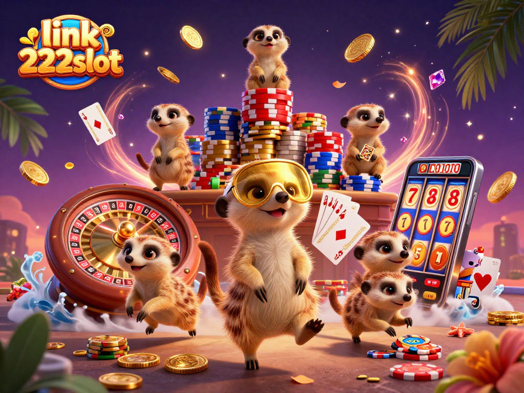 Menangkan pengalaman bermain dengan link 222slot melalui ilustrasi kasino online yang unik dan penuh warna.