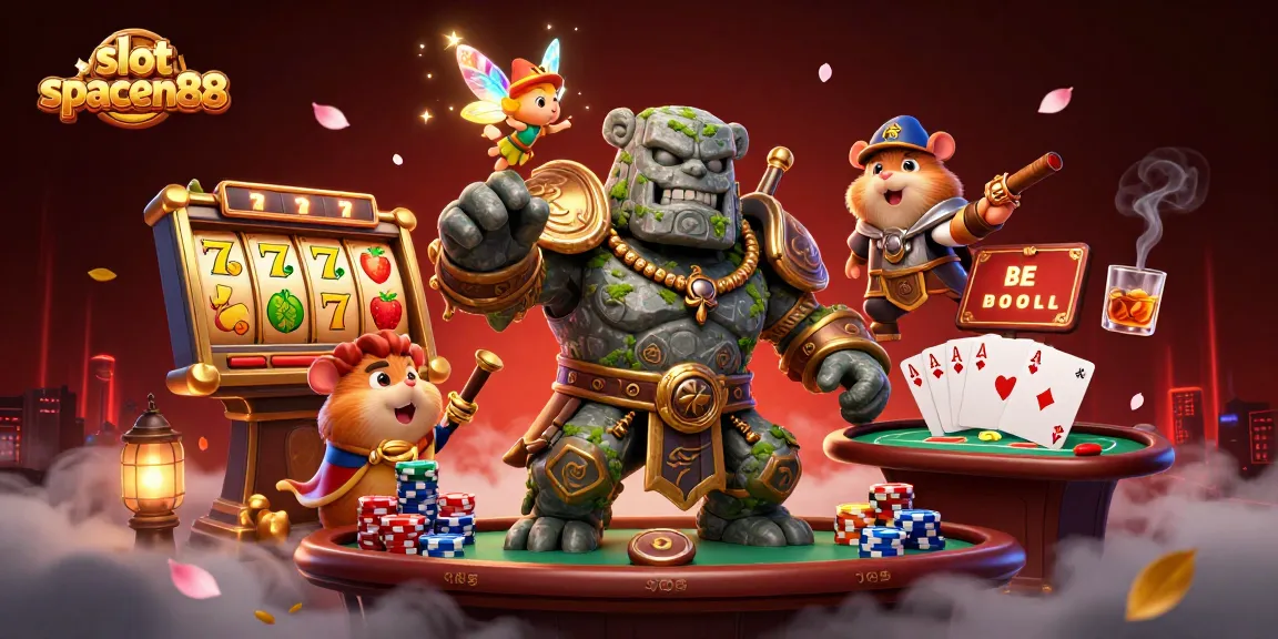 Immerse in slot spaceman88 action with a vibrant 3D casino illustration showcasing characters and gameplay elements.