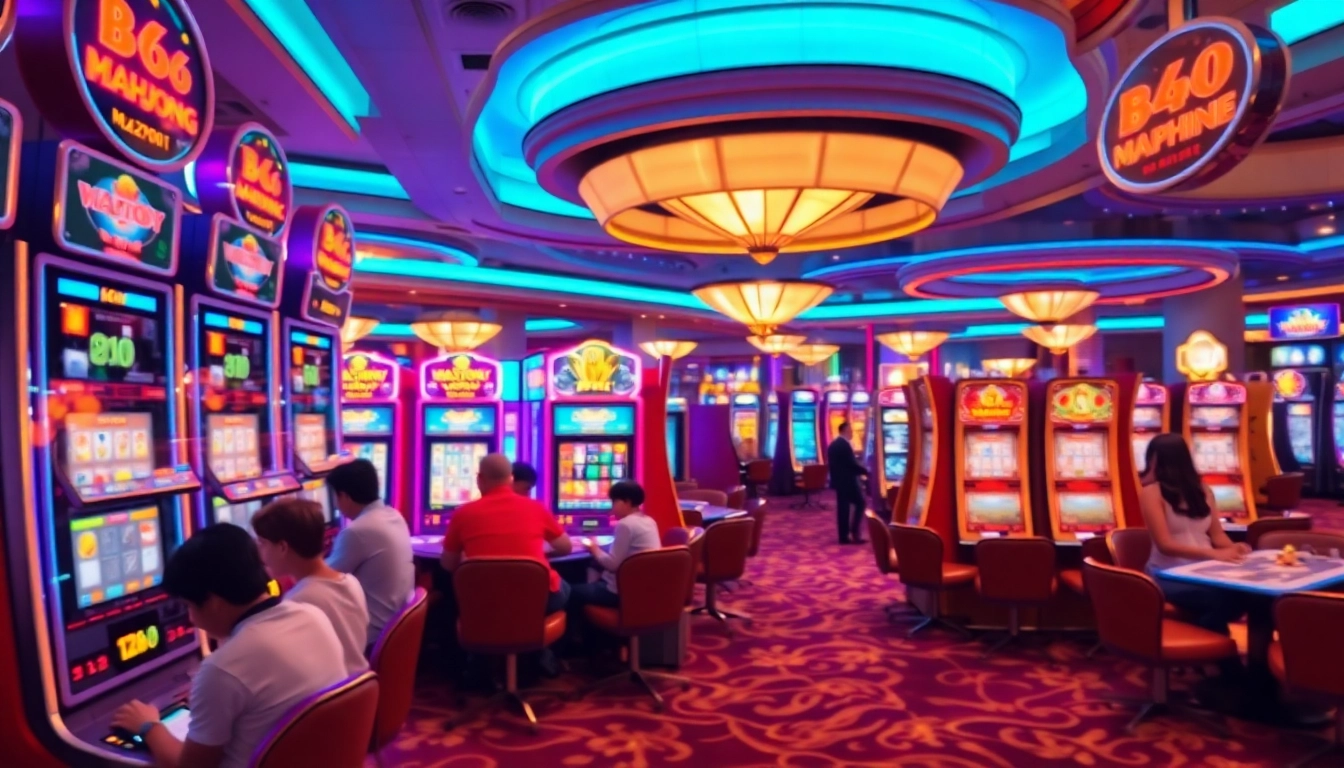 Spin slot demo mahjong machines in an energetic casino environment with lively players.