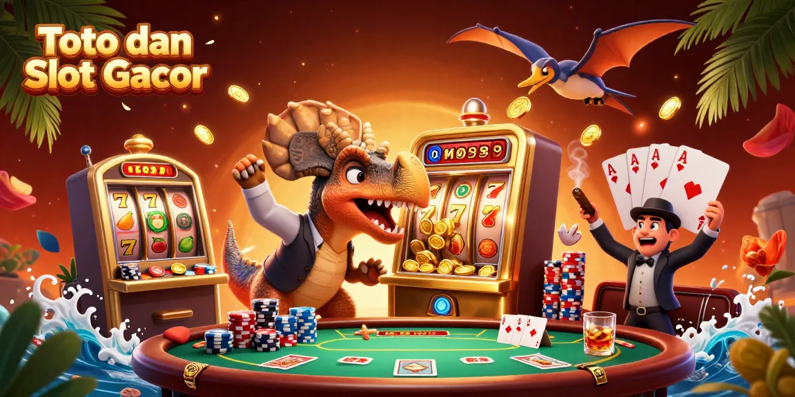 Engage with Toto dan Slot Gacor as a dinosaur hits a jackpot slot, creating dynamic casino action.