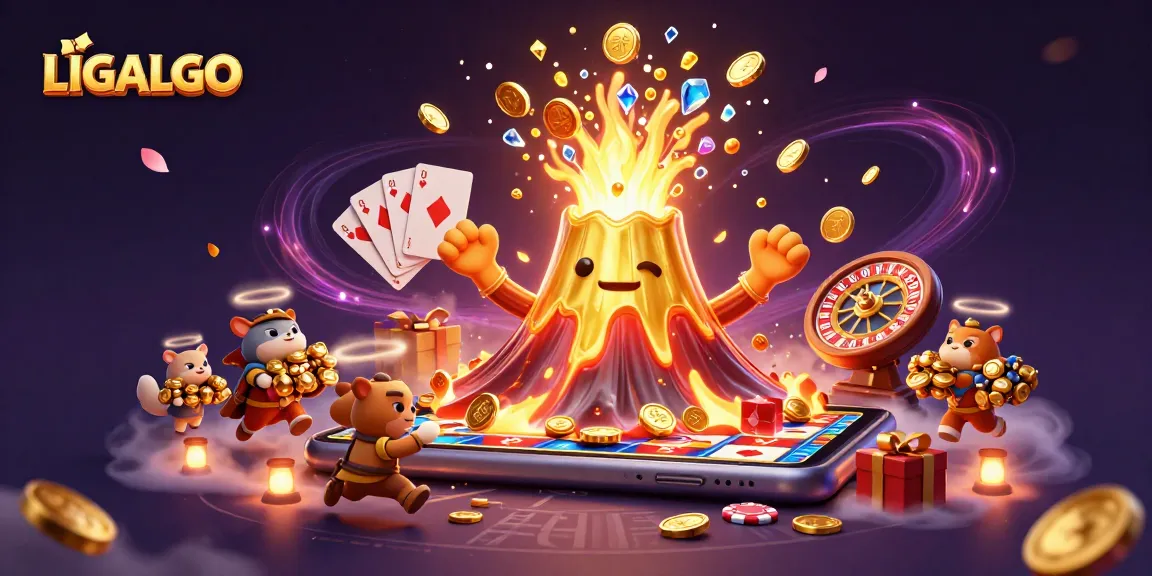LIGALGO unleashes a treasure eruption from a golden volcano in this dynamic casino scene