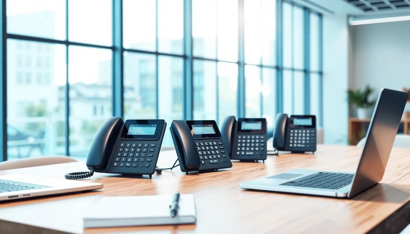 Explore the features of a business phone system in a professional office setting.