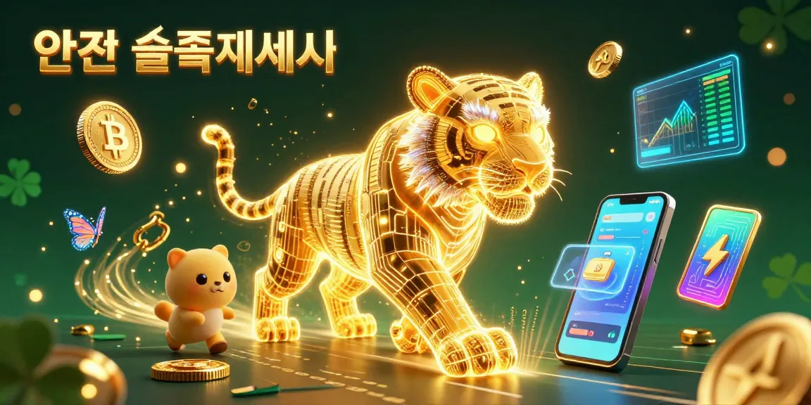 안전 슬롯사이트에서 빛나는 금호랑이와 홀로그램 나비들이 함께하는 장면