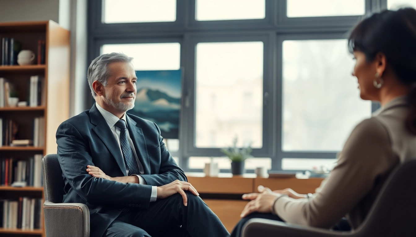 German psychiatrist India providing consultation in a professional, inviting office.