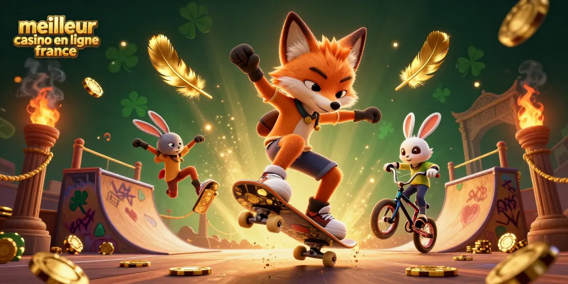 Découvrez le meilleur casino en ligne France avec un renard patineur et un lapin BMX.