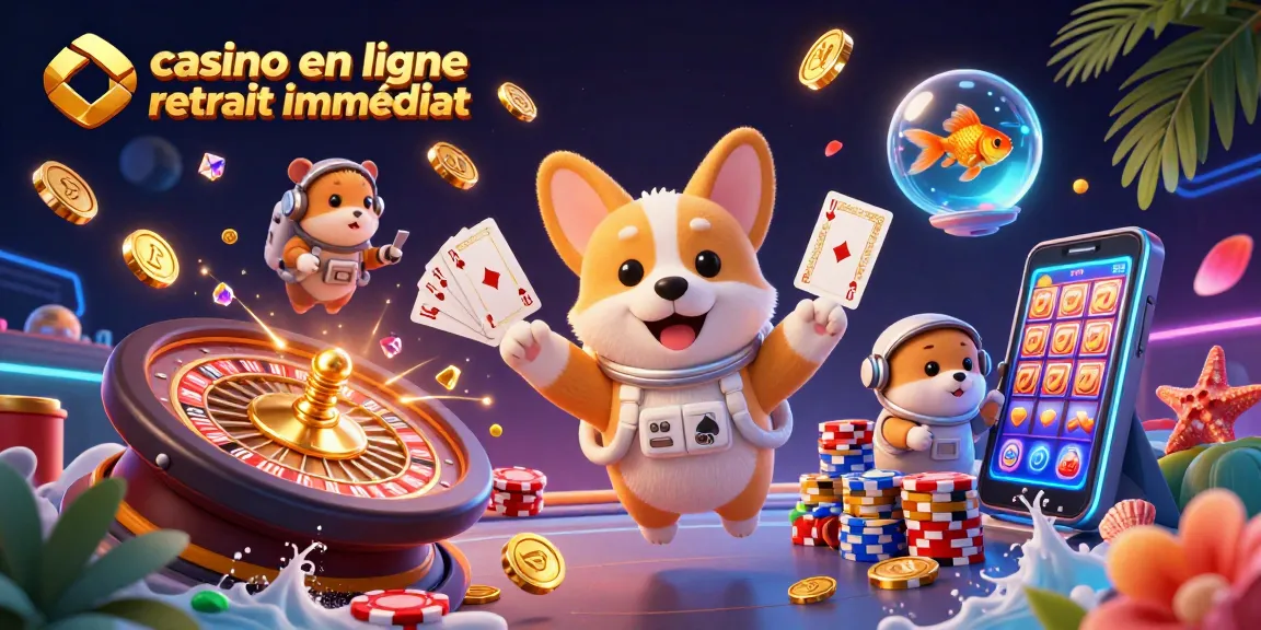 Plongez dans l'univers du casino en ligne avec retrait immédiat et vivez des gains instantanés, illustré par un corgi astronaute.
