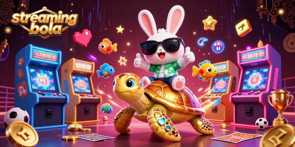 Stream streaming bola live with a lucky rabbit on a golden turtle in a vibrant sports betting scene.