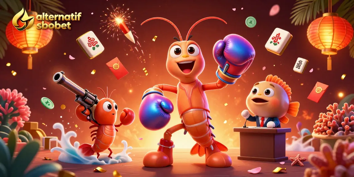 Engage in thrilling betting adventures with alternatif sbobet, featuring vibrant casino characters and festive elements.