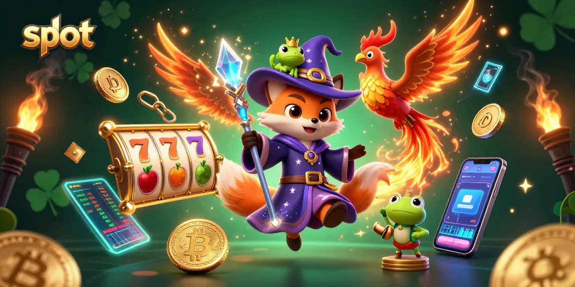 Raih kemenangan dalam permainan slot dengan ilustrasi kasino berwarna-warni dan elemen digital yang menarik.