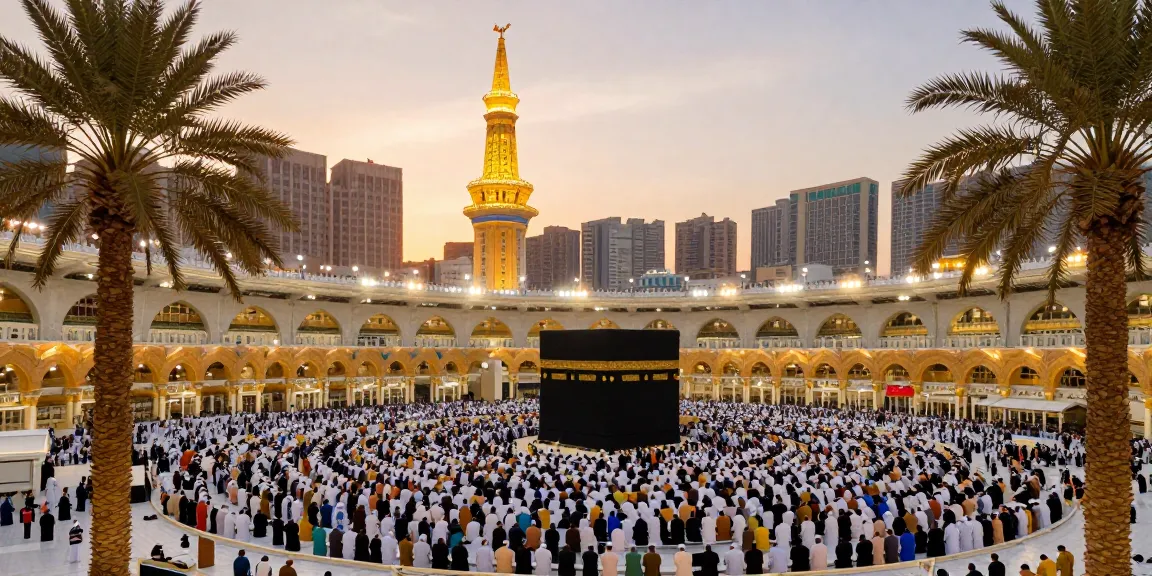 Inspiring scene of umroh full ramadhan pilgrimage, capturing devotion amidst vibrant culture.