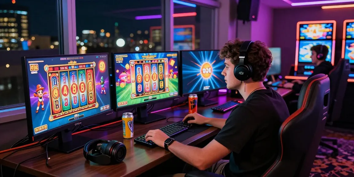 Engaged player enjoying slot online games in a vibrant gaming setup.